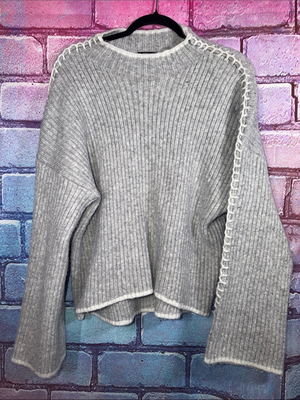 Halogen Women’s Medium Gray Rib Knit Sweater Crewneck Soft Casual Pullover